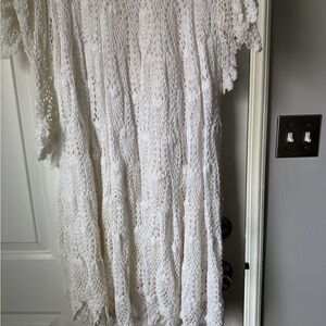 Chic White Crochet Midi Skirt